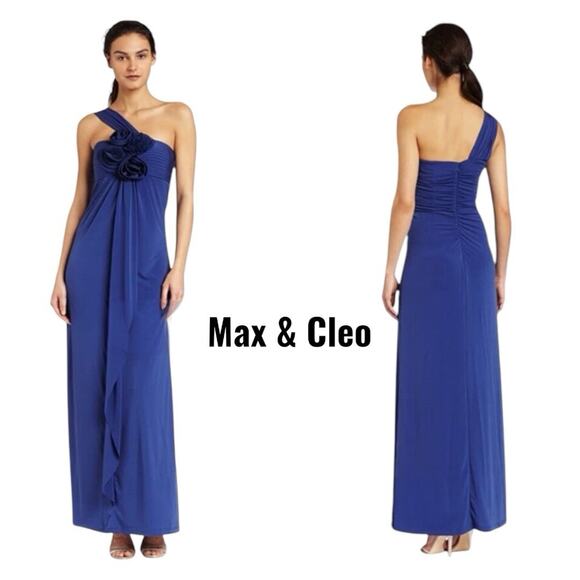 Max and Cleo Evening Gown Size 8 Rosette One Shoulder Cadet - Picture 1 of 9
